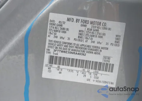 2022 Ford Maverick Lariat z USA, uszkodzony, nr VIN 3FTTW8E35NRA49392